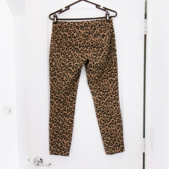 Banana Republic SLOAN Leopard Print Cropped Ankle Pants Stretch Black Tan Sz 2 - Picture 5 of 8
